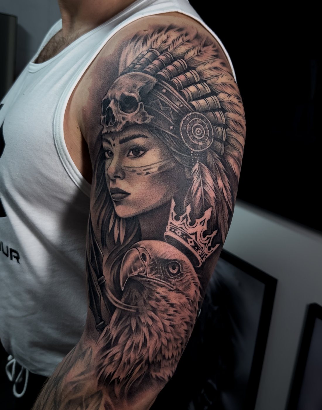 Warrior and eagle half sleeve