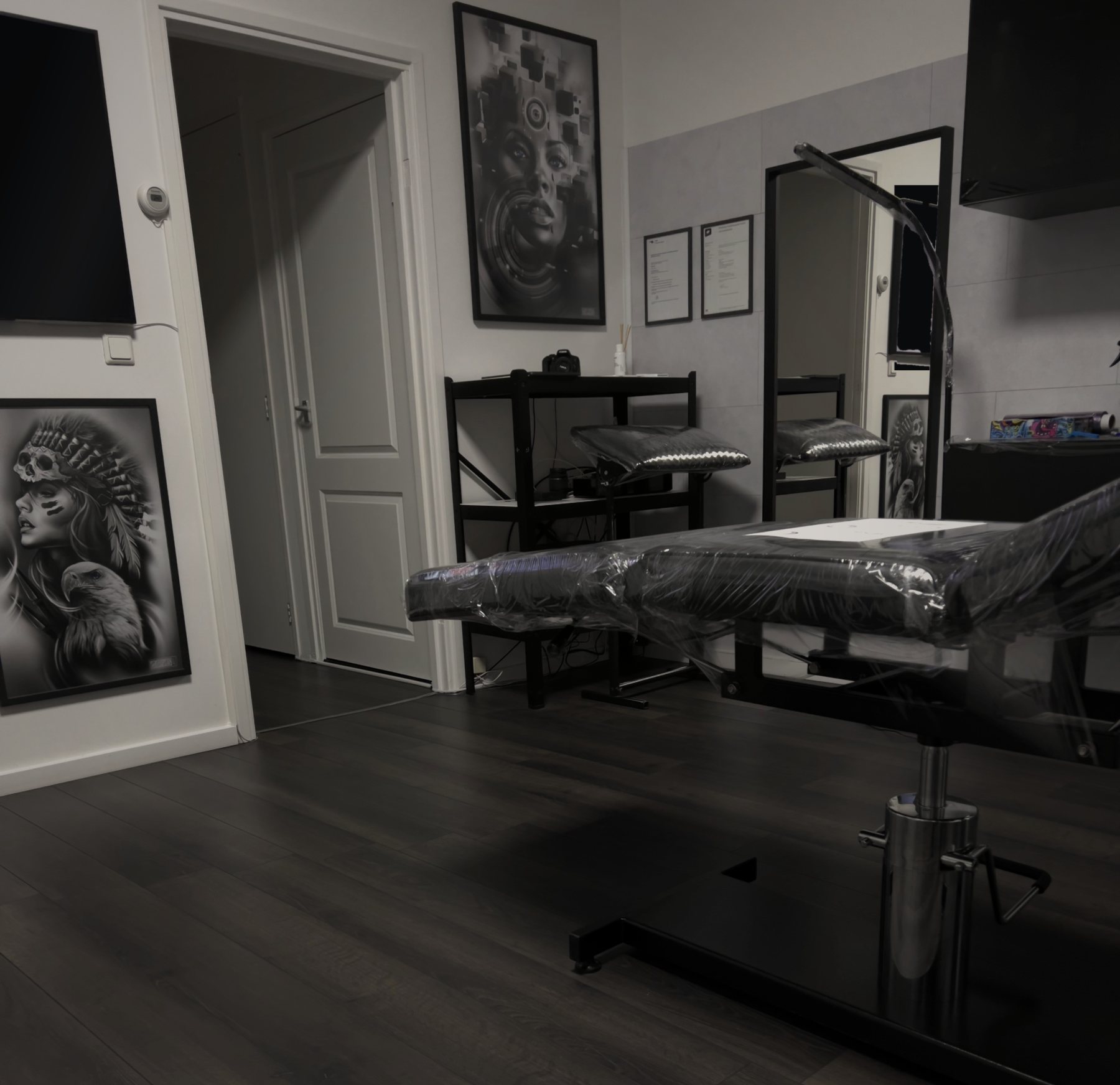 The tattoo room with the chair ready for a session