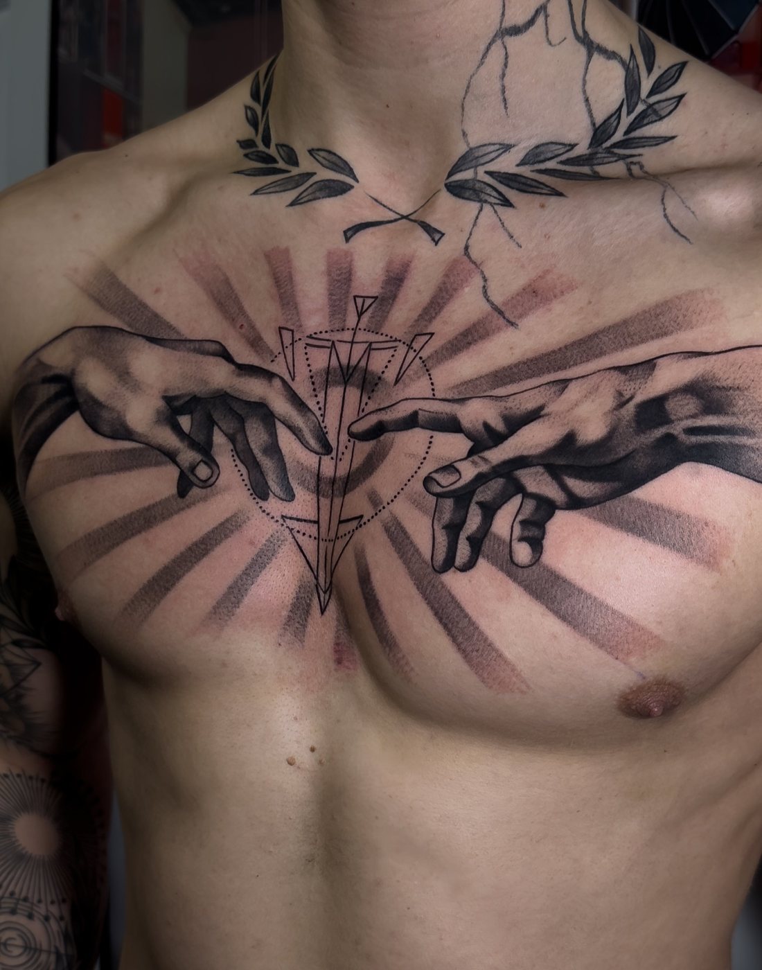 Reaching hands, chest