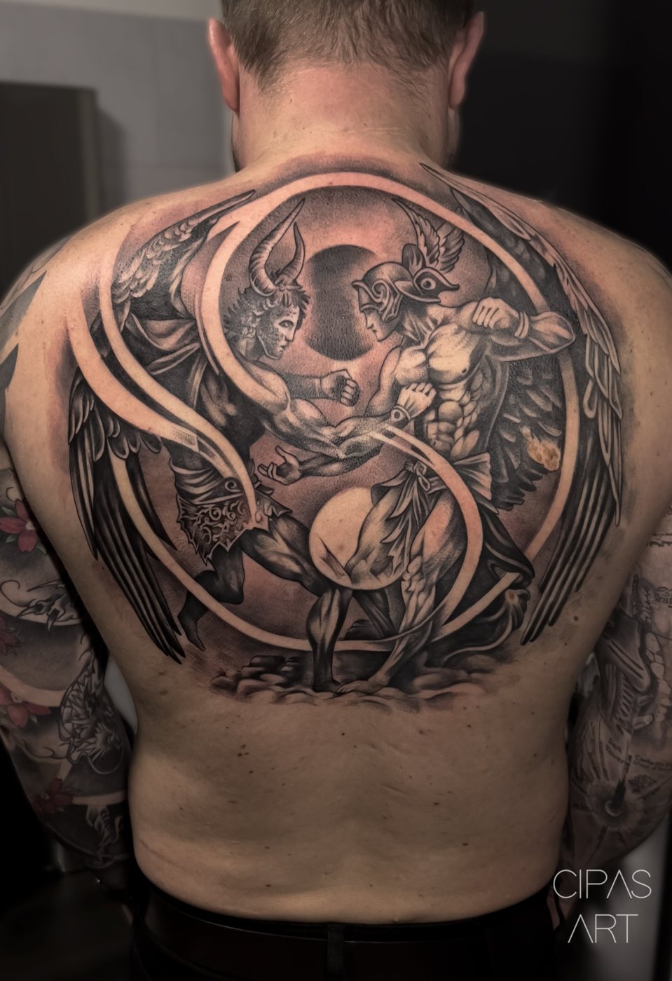 Angel and demon back piece
